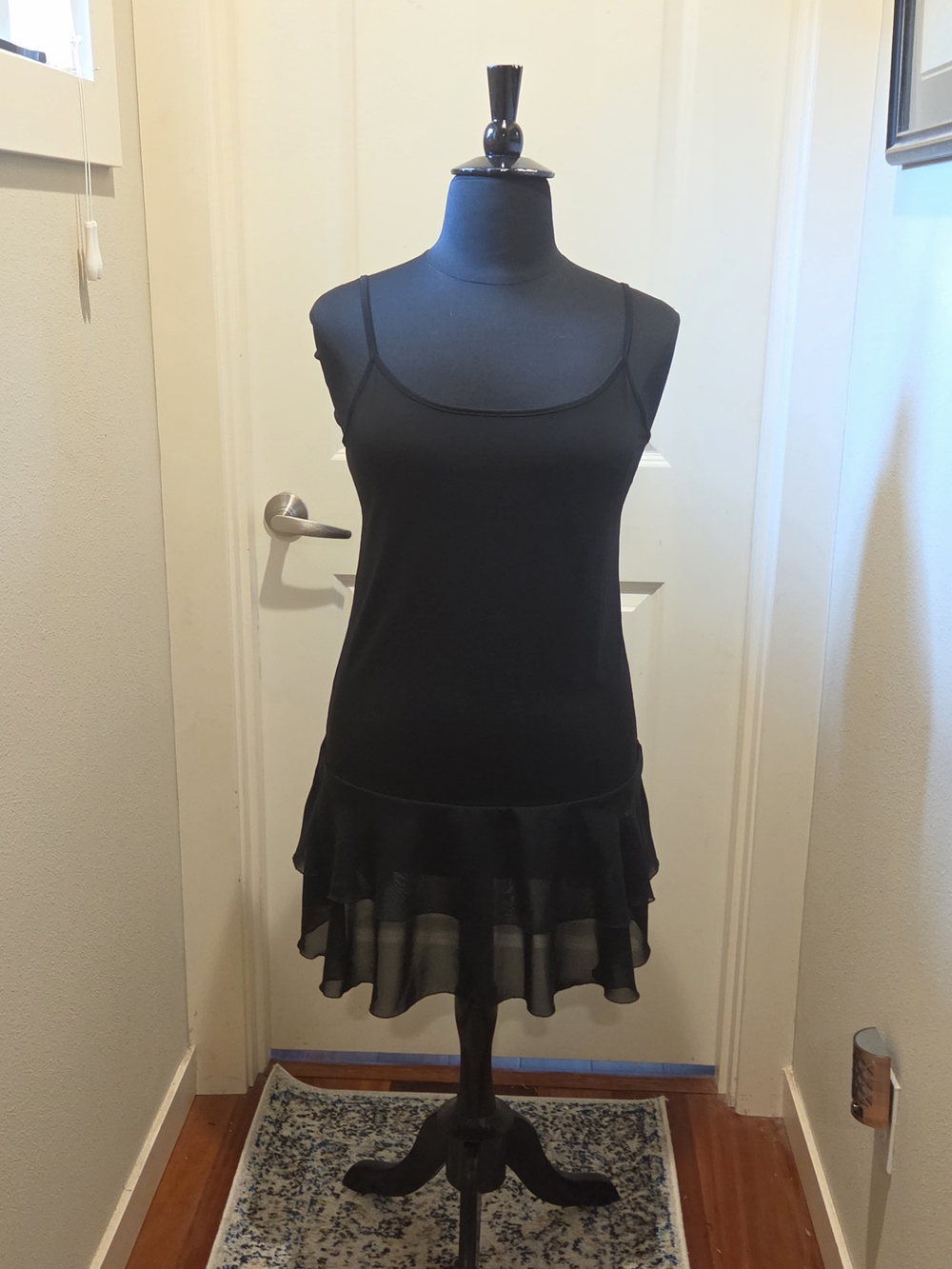 Peekaboo Chic Black Spaghetti Strap Ruffle Hem Slip  / Chemise